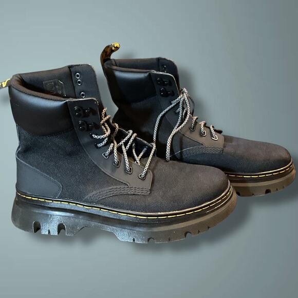 NWOT Men's Size 11 DR. MARTENS Tarik Black Leather And Canvas Utility Boots - Picture 1 of 10